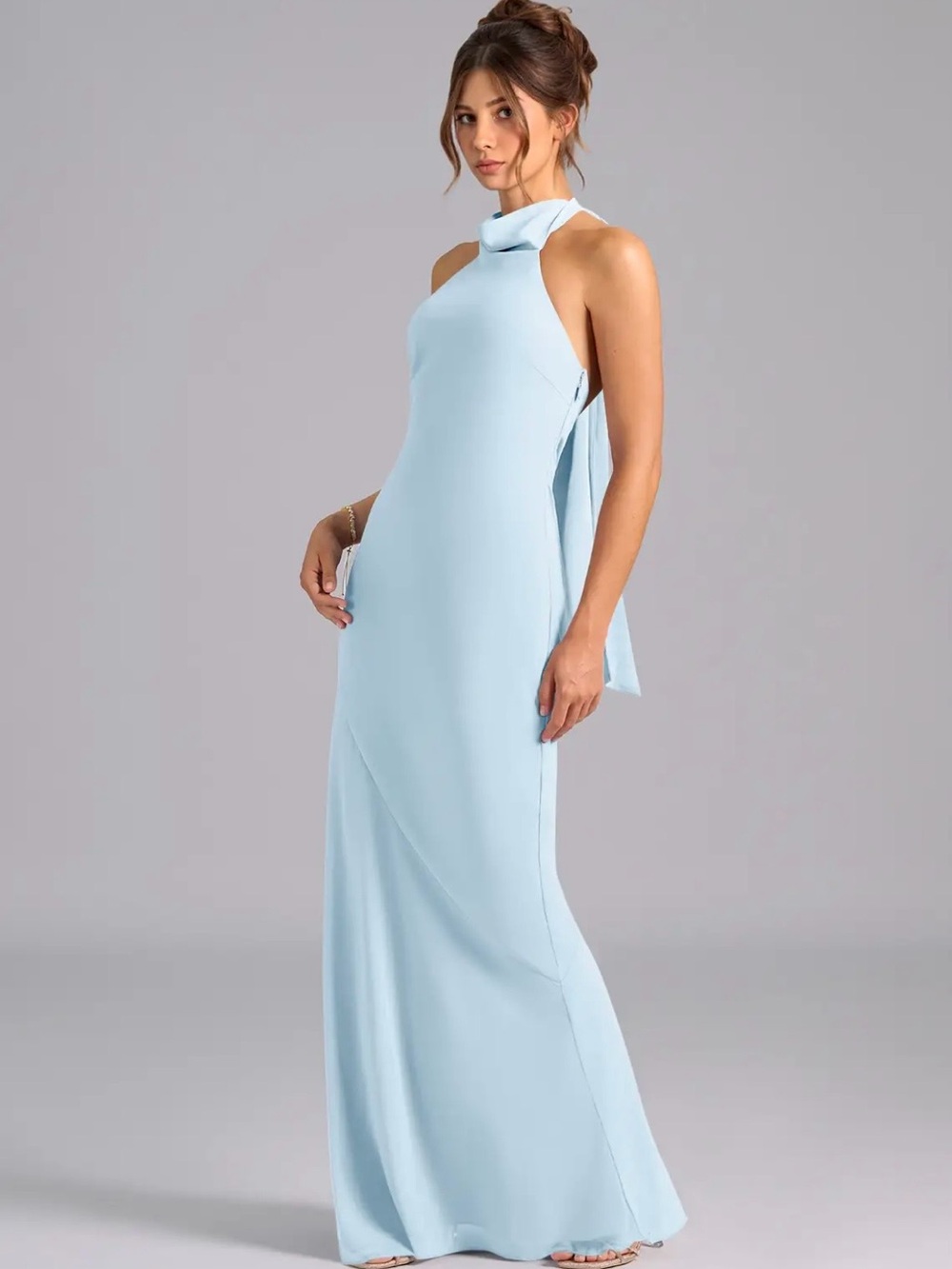 Azazie Light Blue Halter Neck Evening Gown-Chiffon